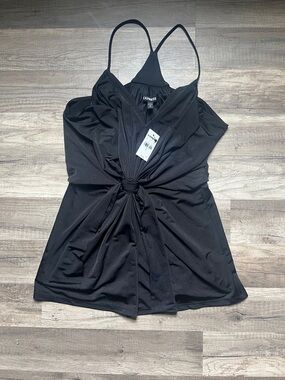 Express Black Knot-Front black silky tank. NWT
